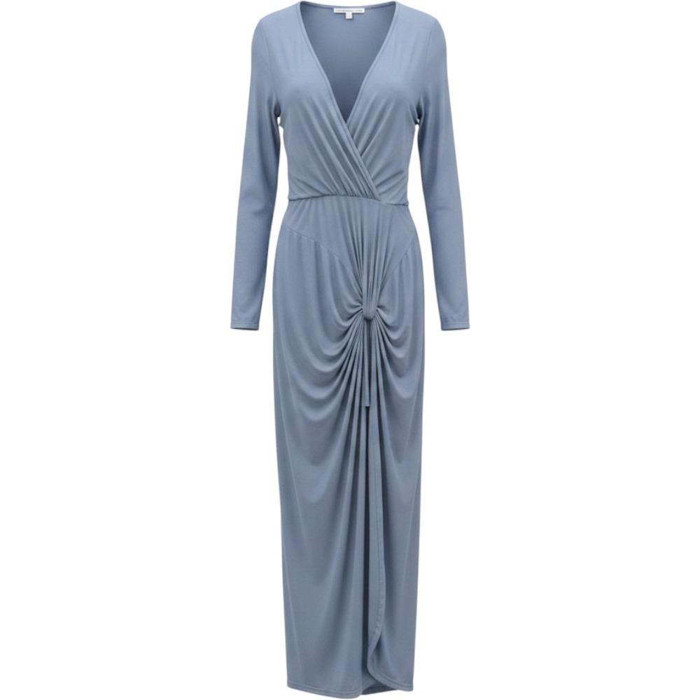 Young Fabulous & Broke Size Large Maxi Dress Blue Long Sleeve Twist Knot Draped